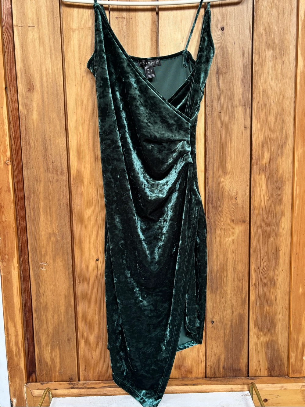 REVAMPED Emerald Green Crushed Velvet Wrap Mini Dress Size S